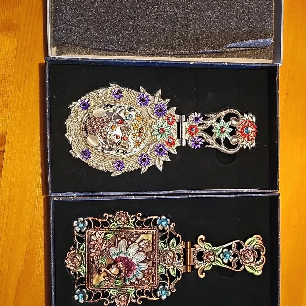 Decorative Collectible Hand Mirrors Floral Design Metal Enamel Ornate Frames